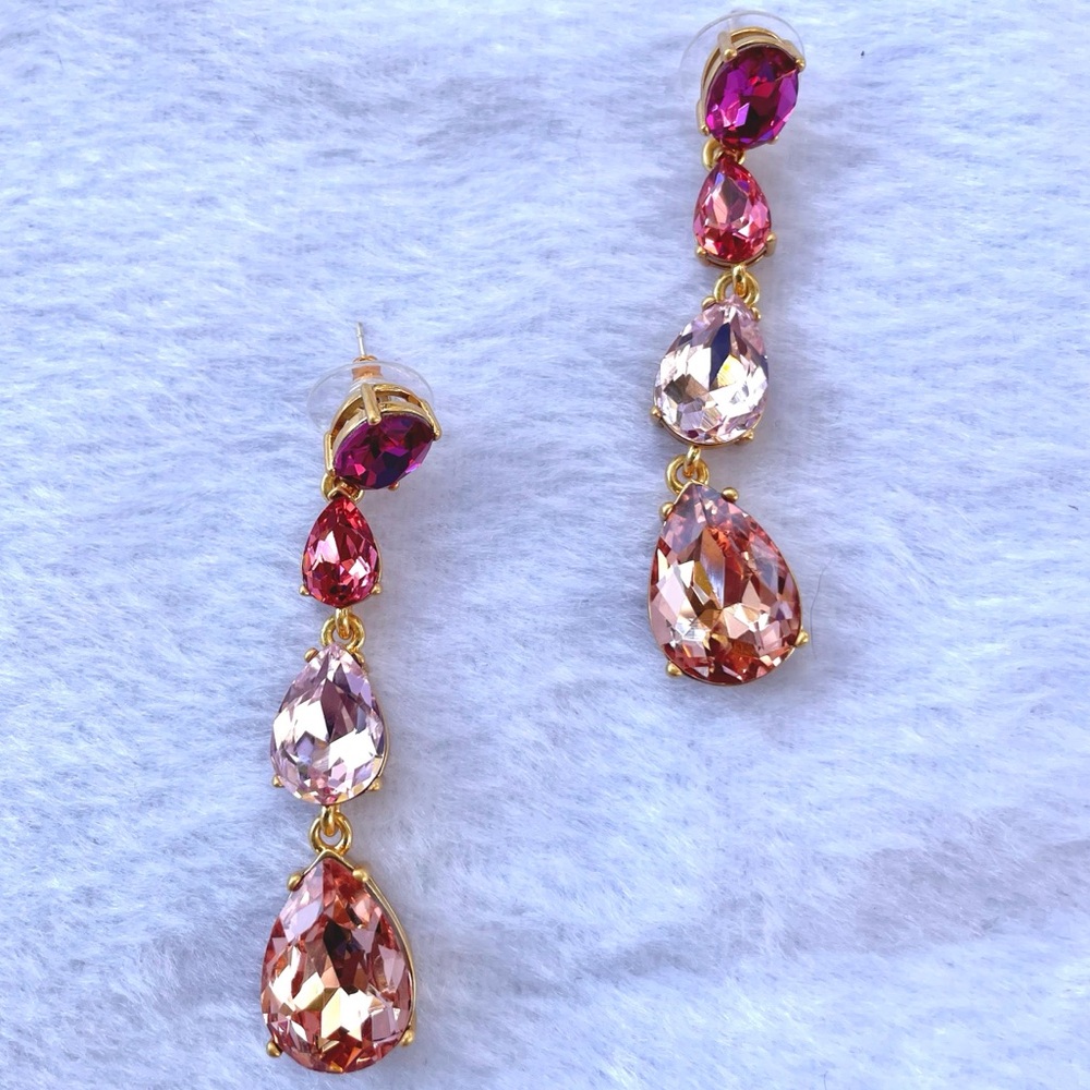 Oscar de la Renta Pink, Peach and Fuchsia Crystal Drop Earrings